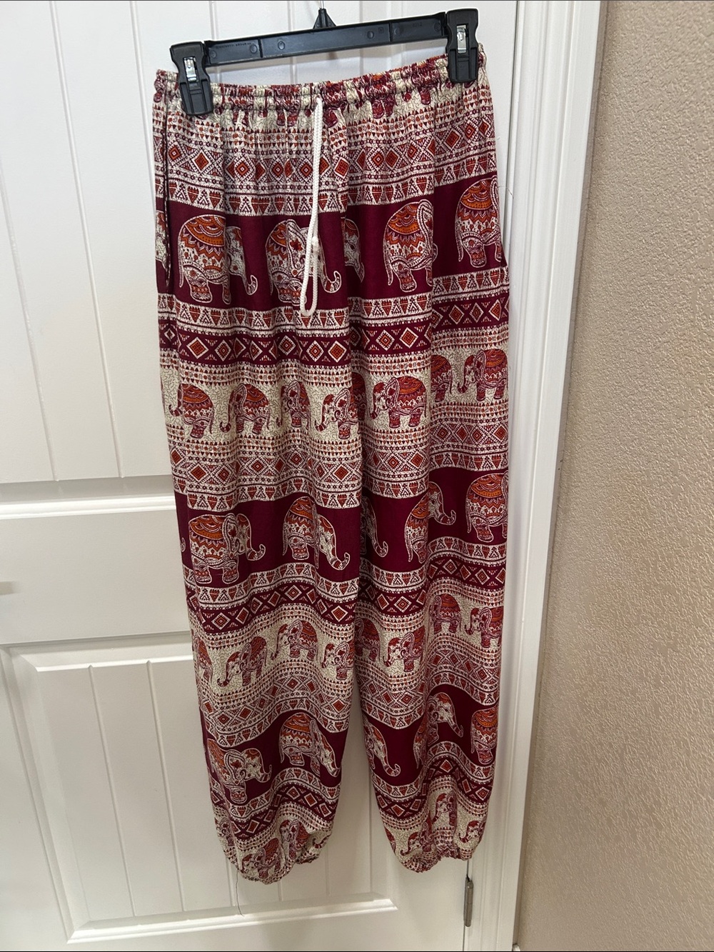 Women's Maroon Elephant Print Relaxed Pants